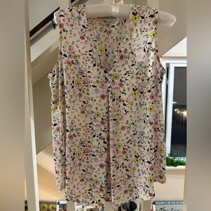 Lex & Madison M sleeveless floral tank top blouse v neck pink blue yellow